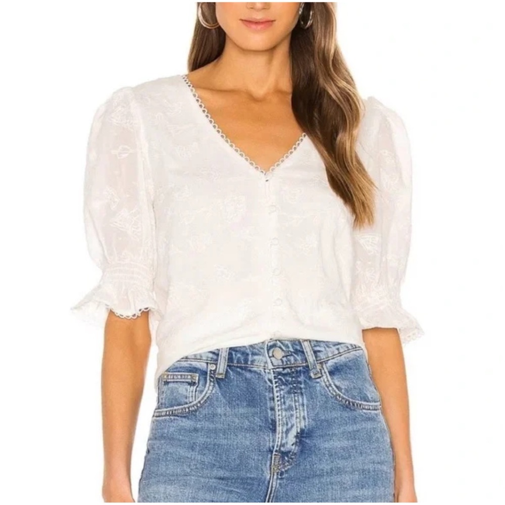 Cupcakes & Cashmere White Floral Embroidered Blouse XS